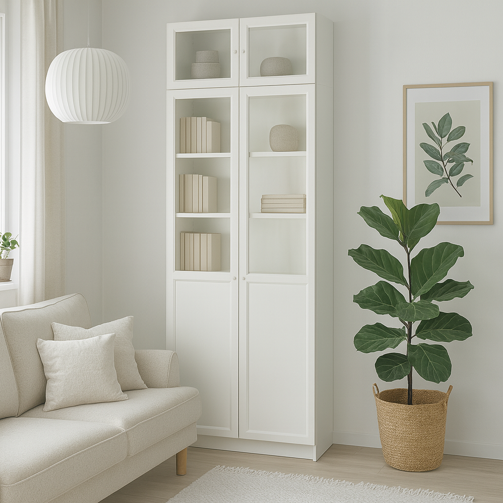 Ikea Billy Bookcase Extension Combo with Oxberg Half Glass Doors, 80x30x237cm, White (8129681326367)