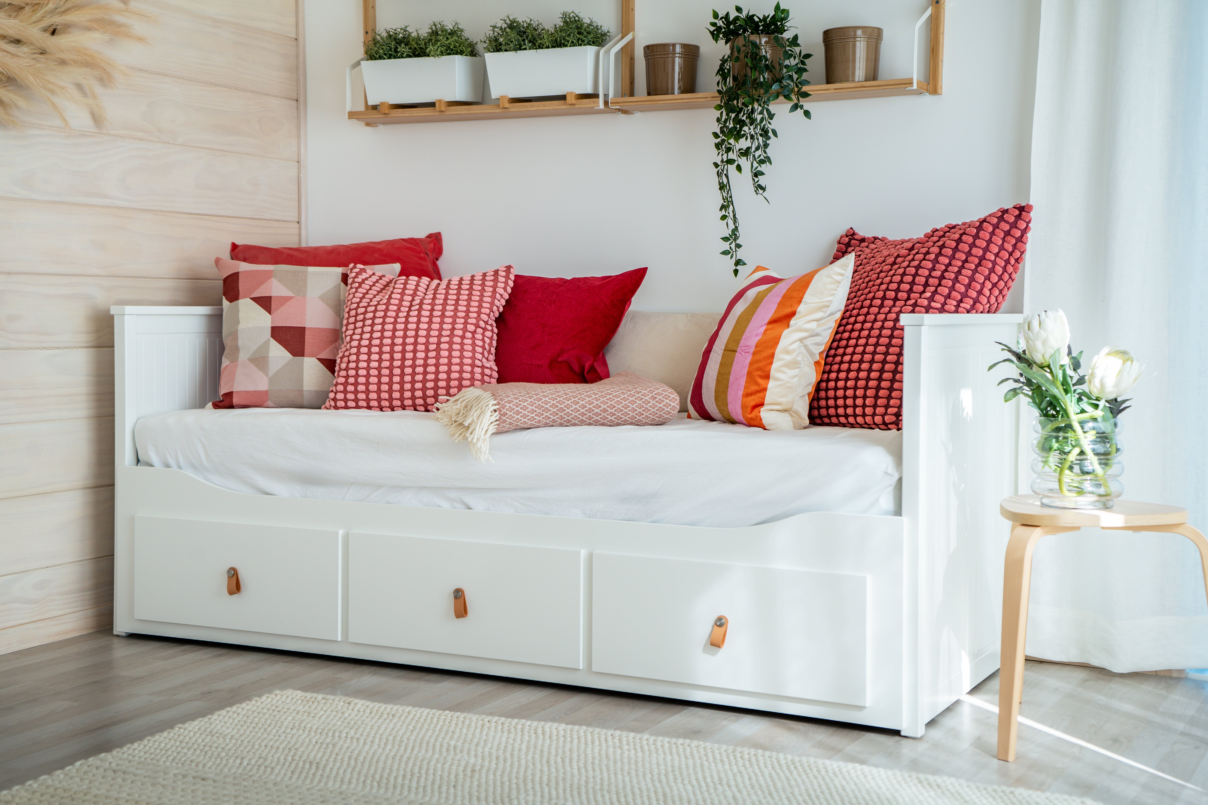 Ikea Hemnes Day-Bed with Storage including Asvang Mattress, 80x200cm x2. (8909035110687)