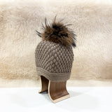 Daria Wool Beanie with Racoon Pompom, Beige