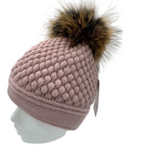 Daria Wool Beanie with Racoon Pompom, Old Rose