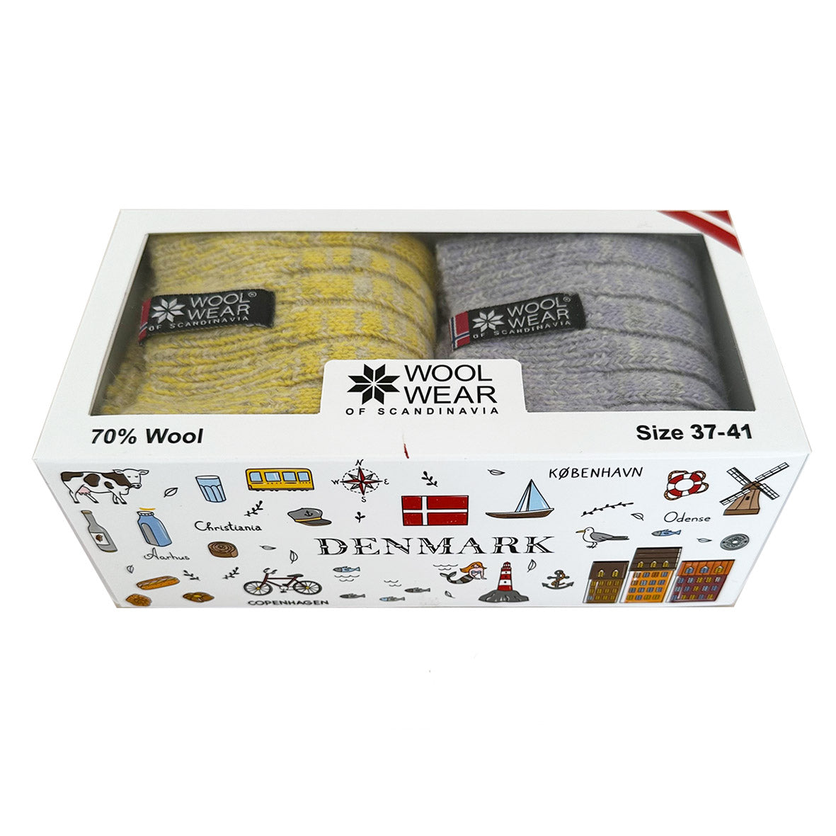 Womens Denmark Wool Socks 2-Pack Gift Box, Yellow-Purple (8325984092447)