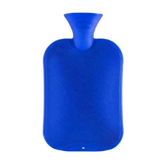 Blue hot water bottle on a white background