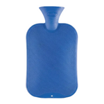 Blue hot water bottle with a textured surface on a white background