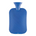 Blue hot water bottle with a textured surface on a white background