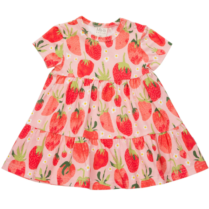 Ma-ia Fragola Strawberry Short Sleeve Baby Dress, Pink- Red (10259074220319)