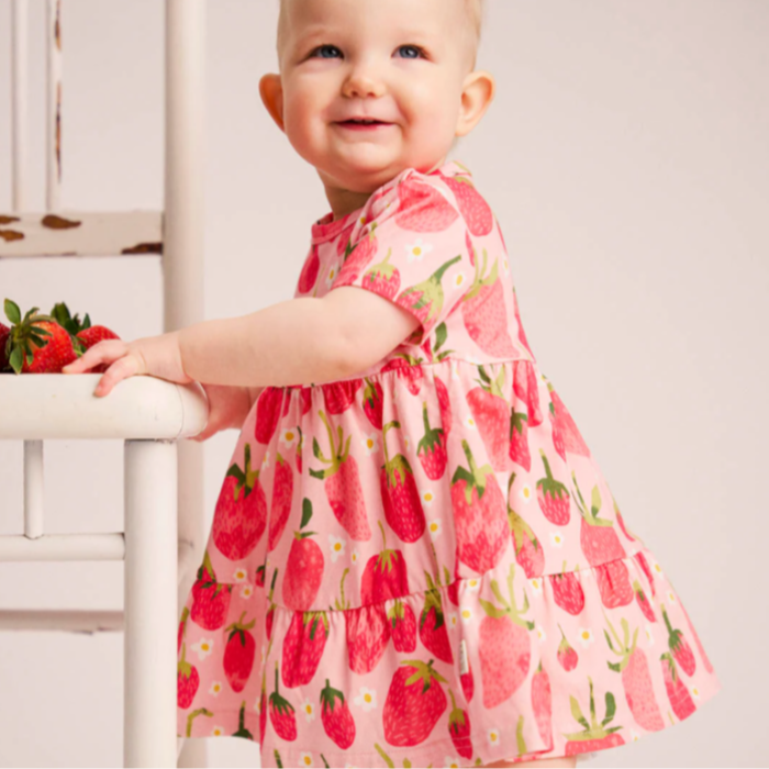 Ma-ia Fragola Strawberry Short Sleeve Baby Dress, Pink- Red (10259074220319)