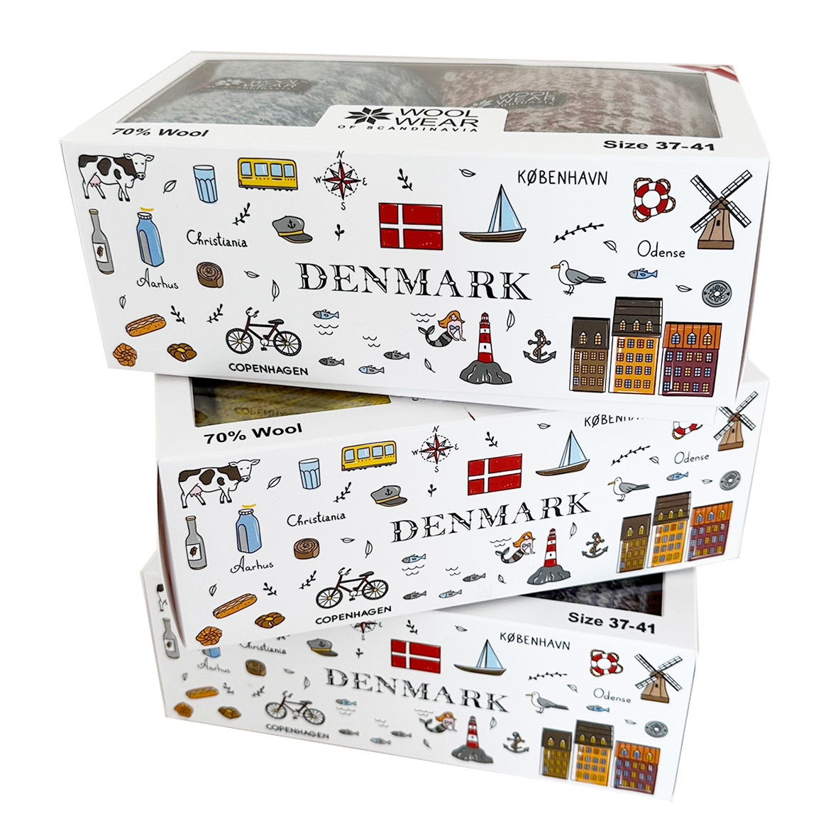 Womens Denmark Wool Socks 2-Pack Gift Box, Light Blue-Burgundy (8326026527007)