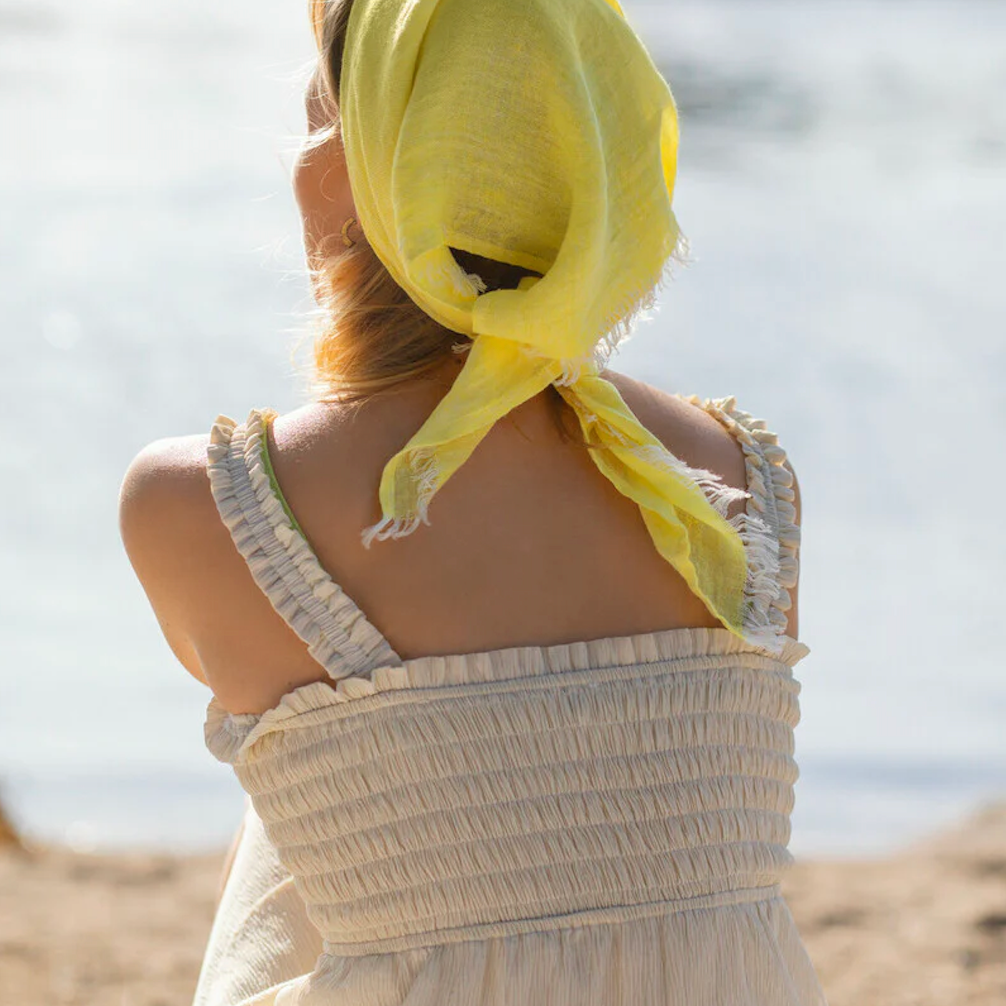 Hali Linen Scarf 70x70cm, Bright Yellow (10224919937311)
