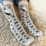 Faroe Islands Puffin Wool Socks, Natural-Charcoal