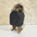 Ida Wool Beanie with Racoon Pompom, Dark Grey (10181563515167)