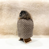 Ida Wool Beanie with Racoon Pompom, Dark Beige