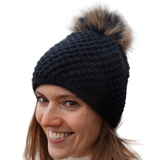 Ida Wool Beanie with Racoon Pompom, Black
