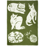 Purrfect Day Kissanpaivat 100% Wool Blanket, Midi 90x130cm, Olive-white