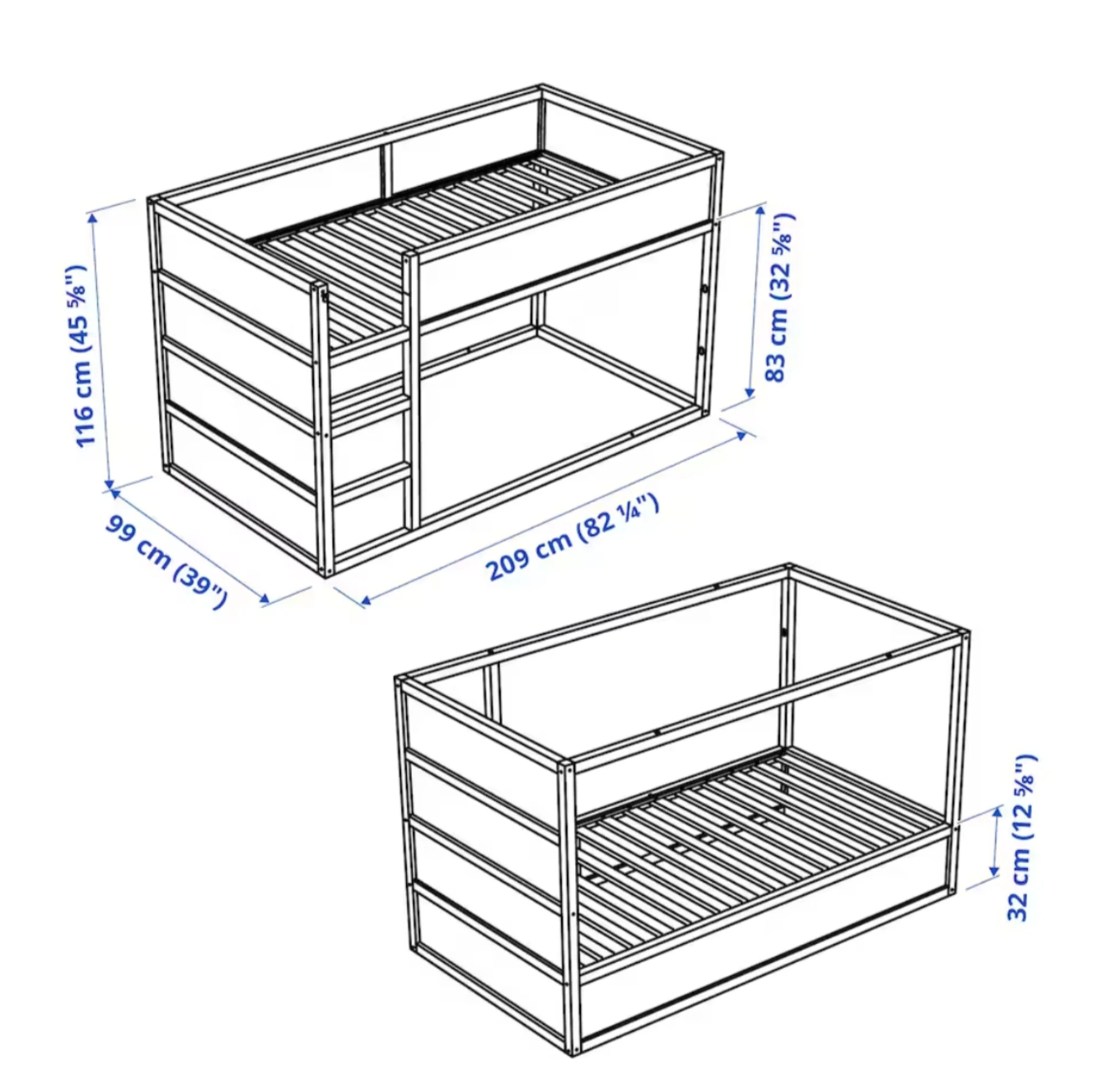 Ikea Kura Reversible Bed, 90x200cm, White / Pine inc. 1x Mattress (10155707367711)