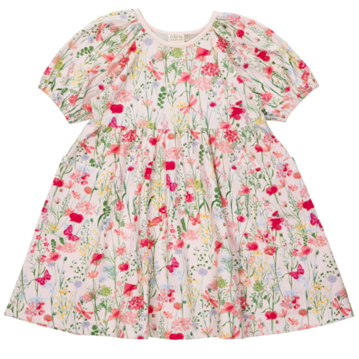 Ma-ia Meadow Short Sleeve Kids' Dress, Multi Pink (10255544779039)