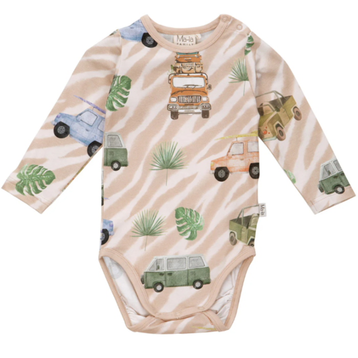 Ma-ia Safari Cars Long Sleeve Baby Body, Beige (10258269372703)