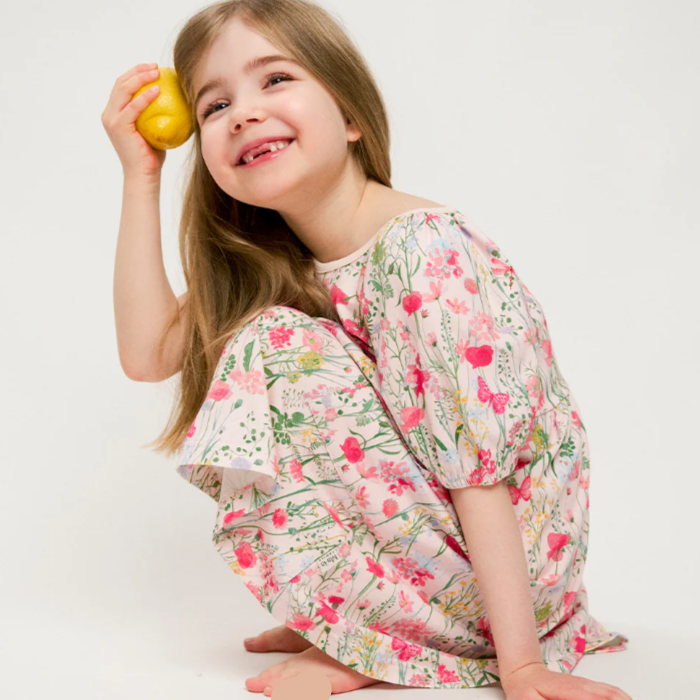 Ma-ia Meadow Short Sleeve Kids' Dress, Multi Pink (10255544779039)