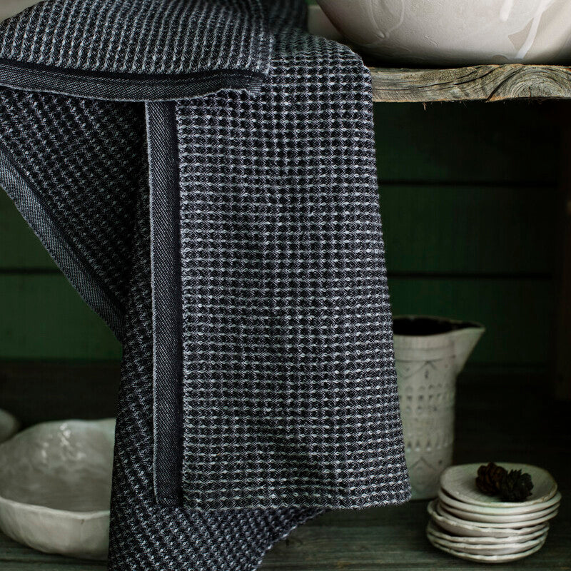 Maija Linen-Tencel Waffle Tea Towel, Black-Grey (10238159257887)