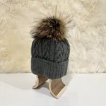 Marika Wool Beanie with Racoon Pompom, Dark Grey (10181564039455)
