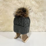 Marika Wool Beanie with Racoon Pompom, Dark Grey (10181564039455)