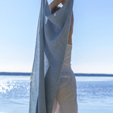 Terva Washed Linen Towel, White-Rainy Blue