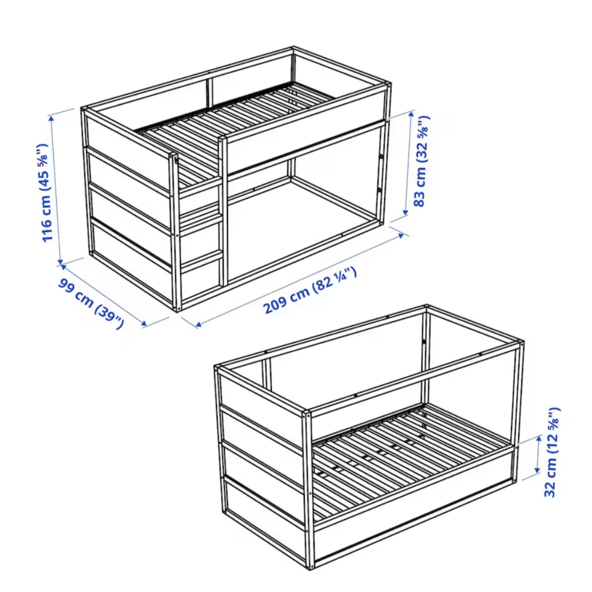 Ikea Kura Reversible Bed, 90x200cm, White / Pine (4247882203201)