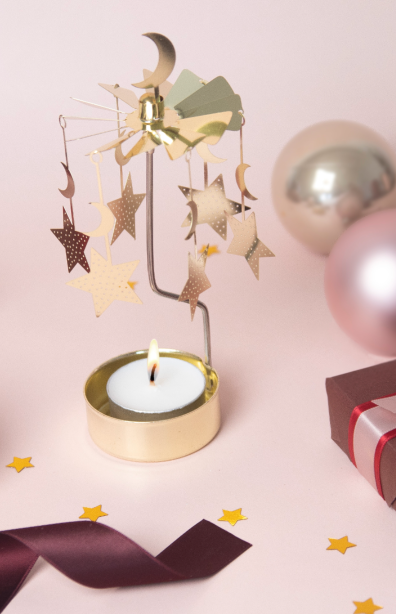 Moon and Stars Tea Light Carousel, Gold (8605499818271)