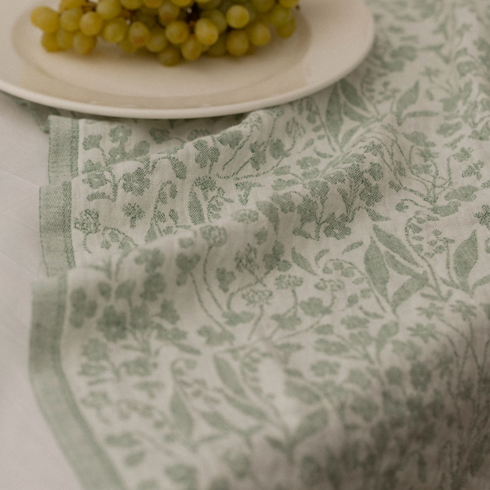 Niitty Field Washed Linen Tea Towel, 48x70cm, White-Aspen Green (10224916693279)