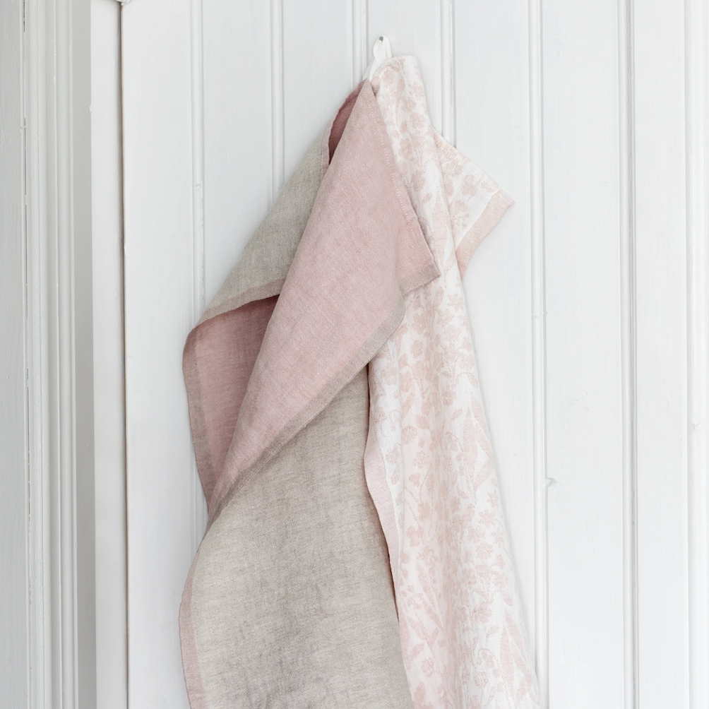 Niitty Field Washed Linen Tea Towel, 48x70cm, White-Rose (10224916627743)