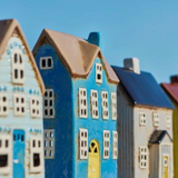 Nyhavn House Tea Light Holder, Blue-Yellow