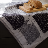 Sheep Päkäpäät Washed Linen Tea Towel, White-Black