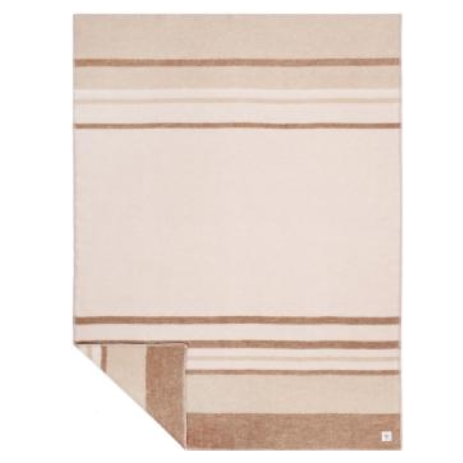 Beige and brown striped rug on a white background