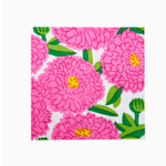 Floral pattern with pink flowers and green leaves on a white background