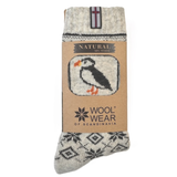 Faroe Islands Puffin Wool Socks, Natural-Charcoal