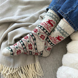 Merry Christmas Wool Socks, Natural-Red