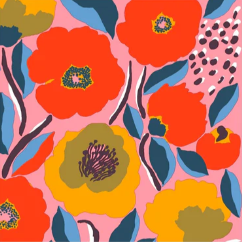 Colorful floral pattern on a pink background