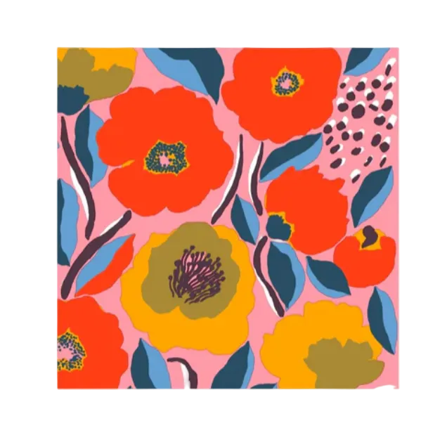 Colorful floral pattern on a pink background