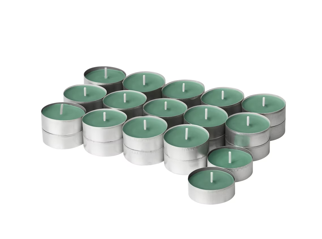 Ikea Hedersam Tea Light Candle, 30-Pack, Fresh Grass (10223695036703)