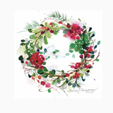 Lingonberry Wreath Puolukkakranssi Serviette Large 33cm, White-Red