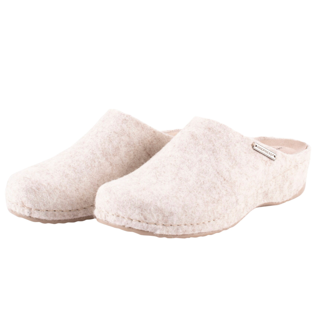 Gitte Heeled Wool Slippers, Creme (8710018105631)