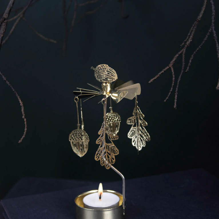 Oak Tea Light Carousel Chime, Gold (9430346137887)