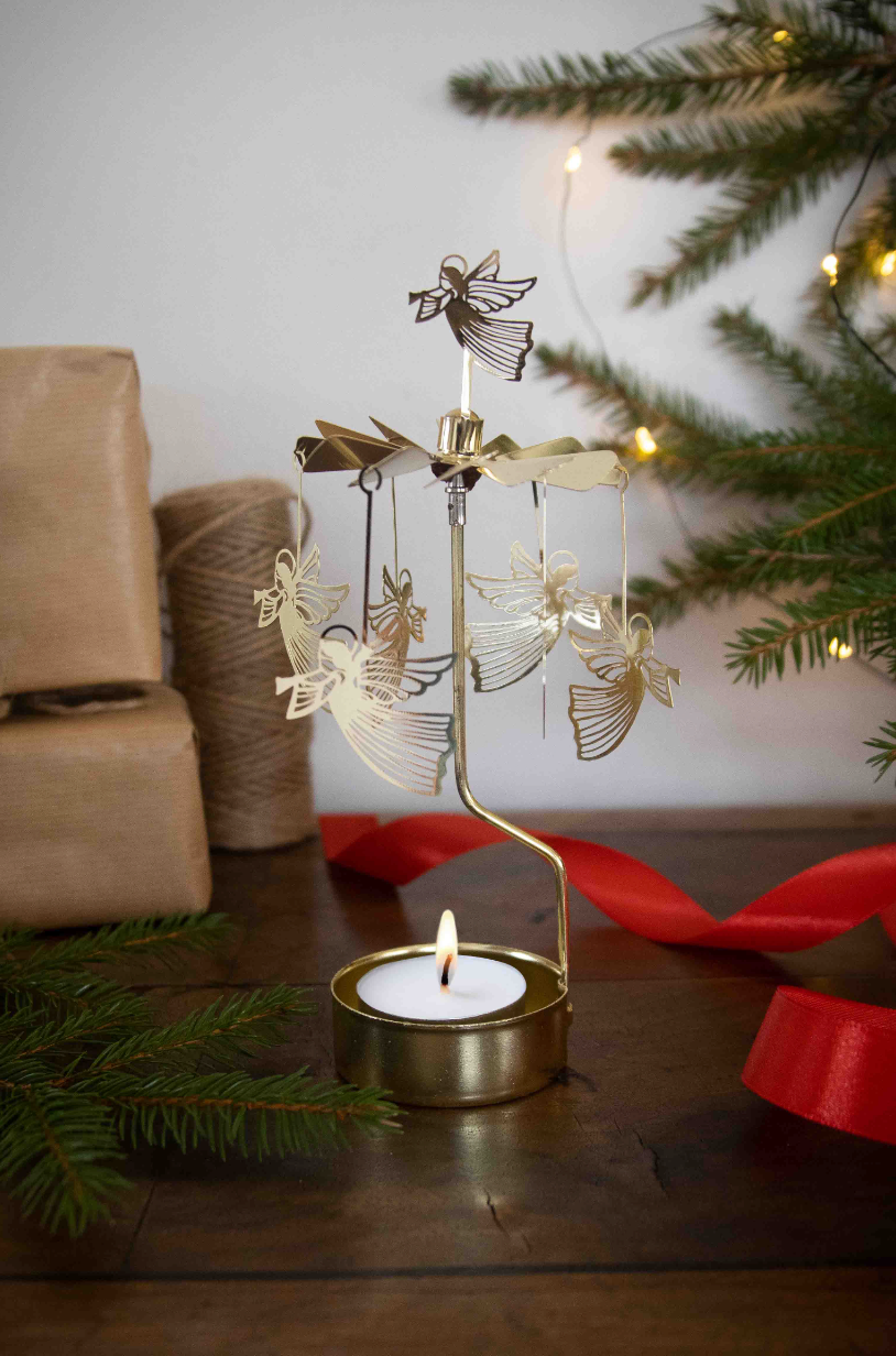 Flying Angel Tea Light Carousel Chime, Gold (9430349742367)