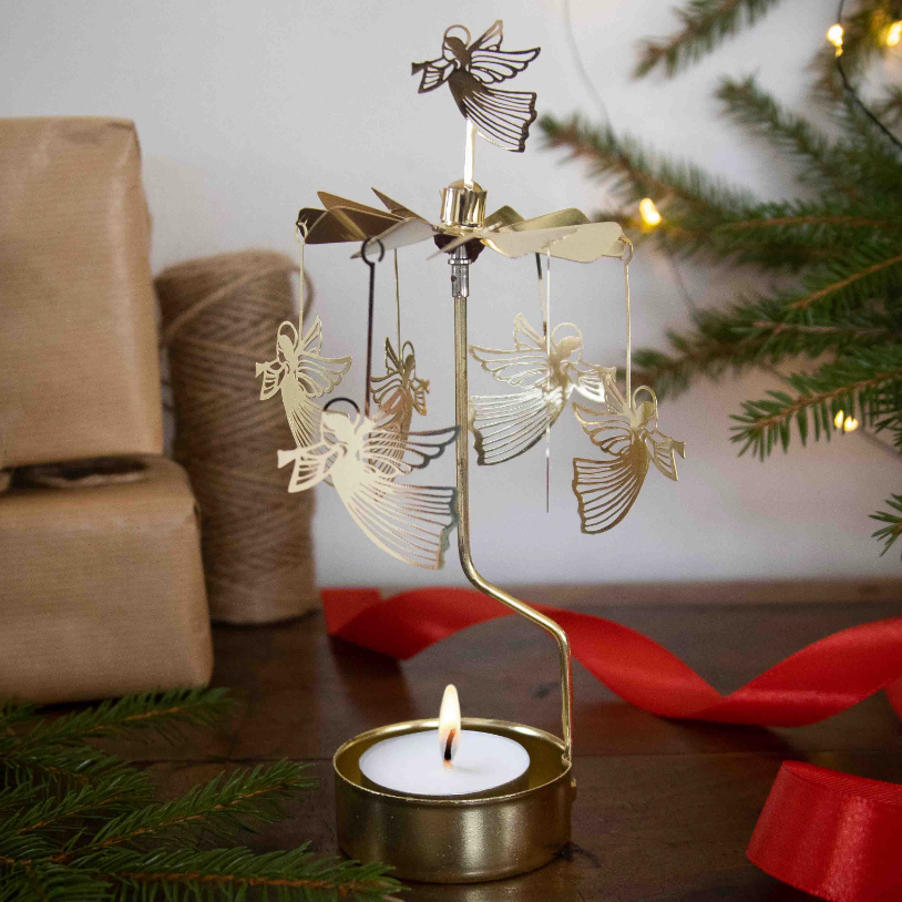 Flying Angel Tea Light Carousel Chime, Gold (9430349742367)