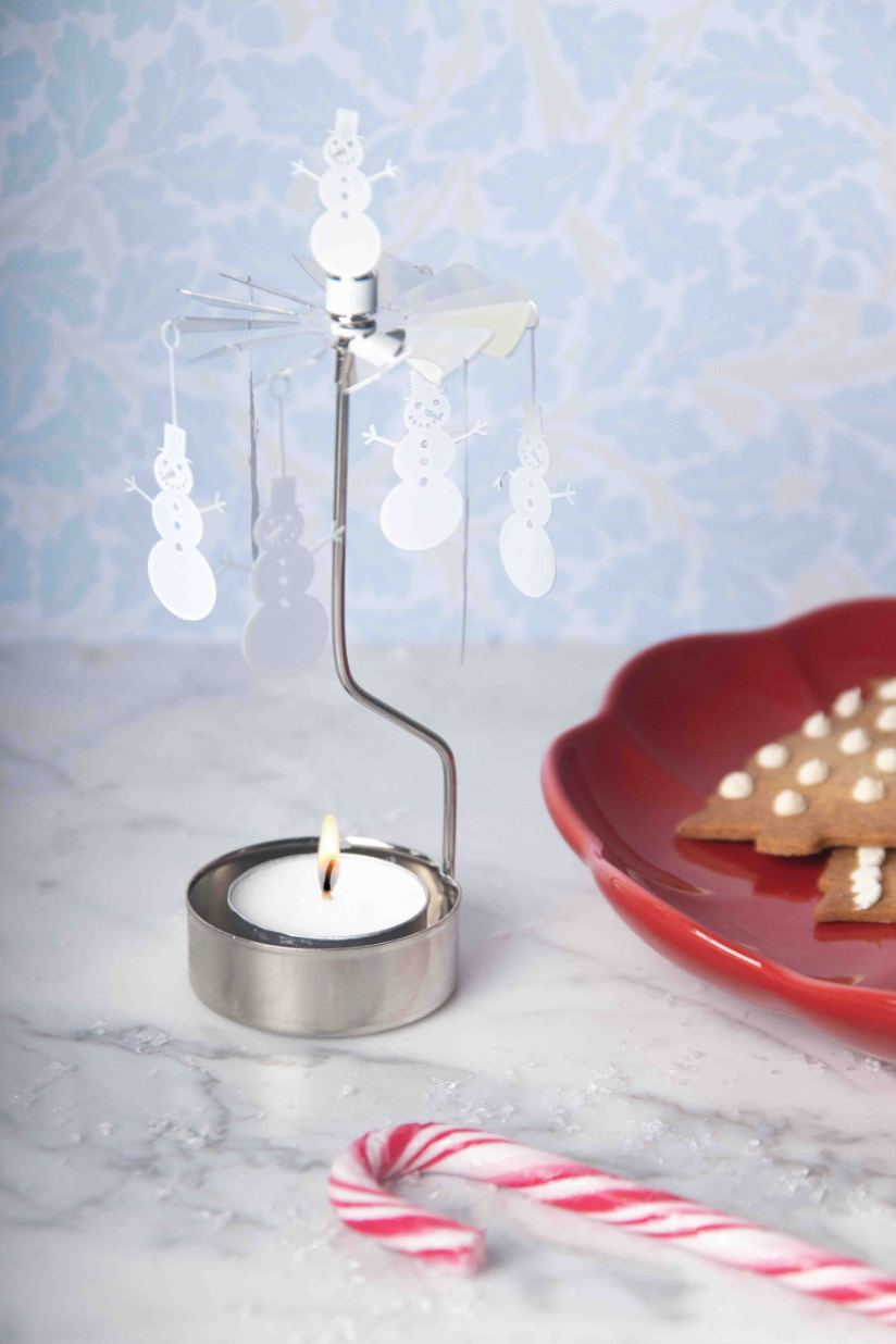 Snowman Tea Light Carousel Chime, Silver (9430361506079)