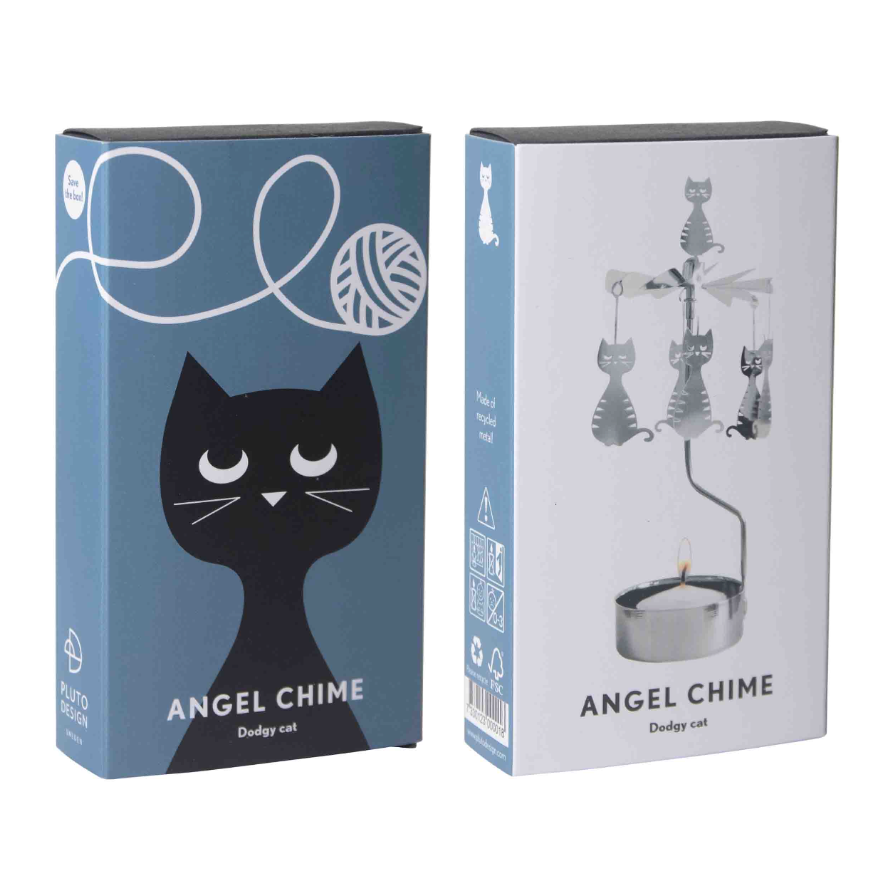 Cat Tea Light Carousel Chime, Silver (9430365700383)