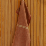 Venla Washed Linen Tea Towel, Melange Lingonberry-Linen