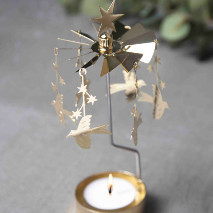 Starling Tea Light Carousel Chime, Gold (10249561014559)