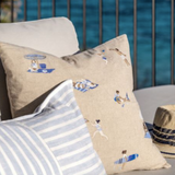 Cushion Cover Strand Hand Embroidered 50x50cm, Nature-Blue