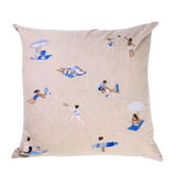 Cushion Cover Strand Hand Embroidered 50x50cm, Nature-Blue