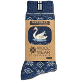 Swan Wool Socks, Blue - White
